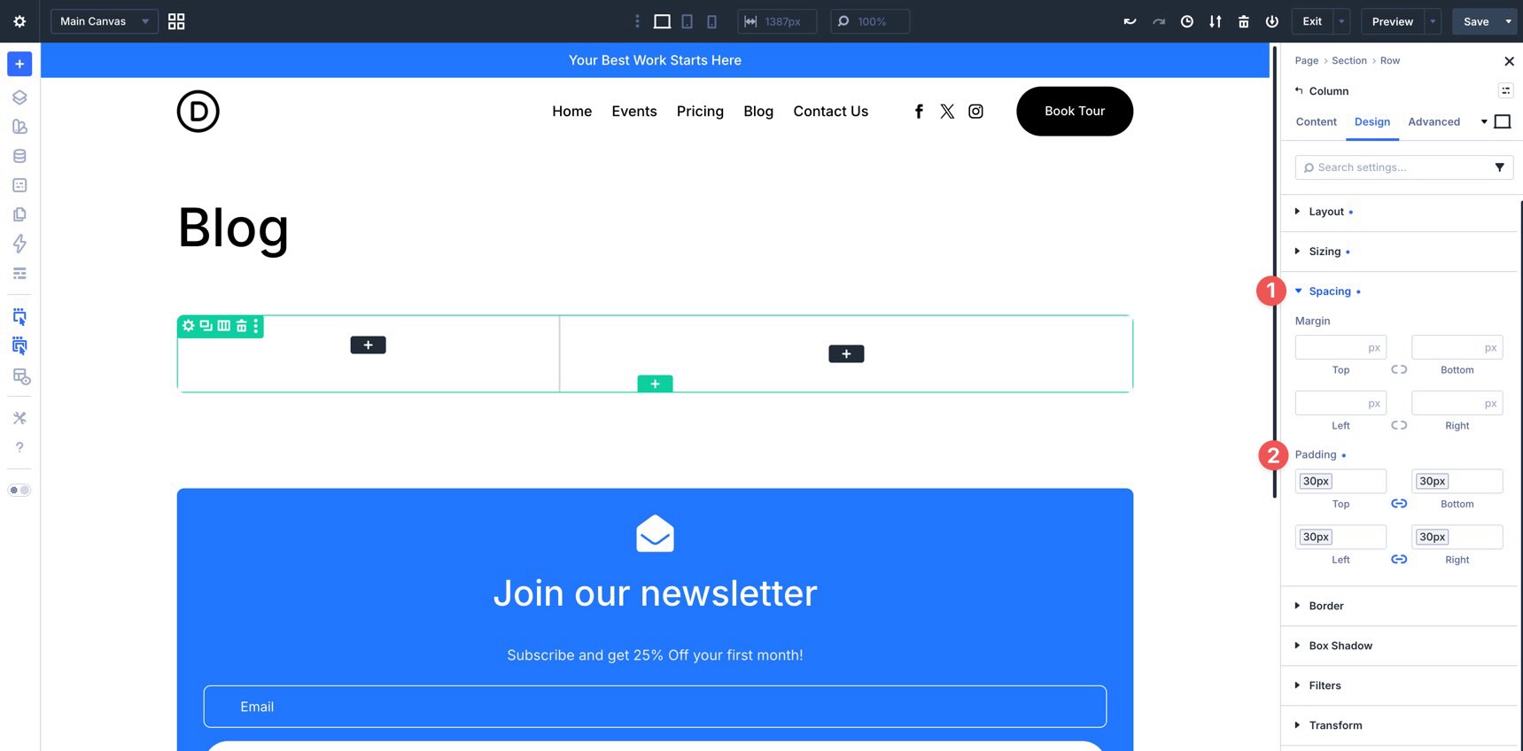 Apply padding variables to a Column in Divi 5