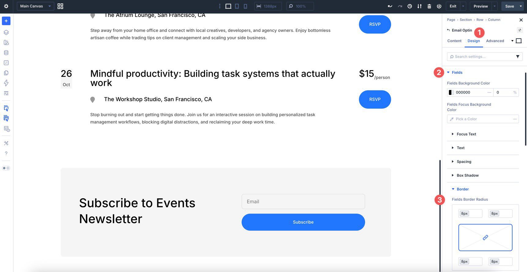 Fields border radius setting in Divi 5