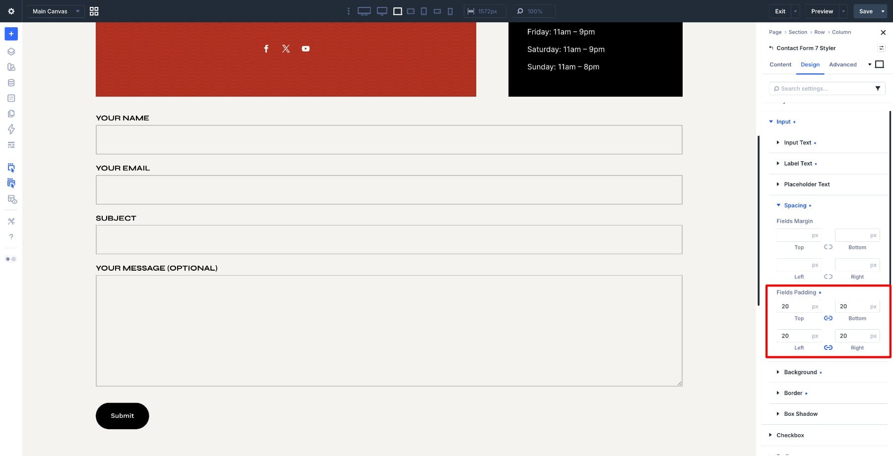 field padding settings in divi 5