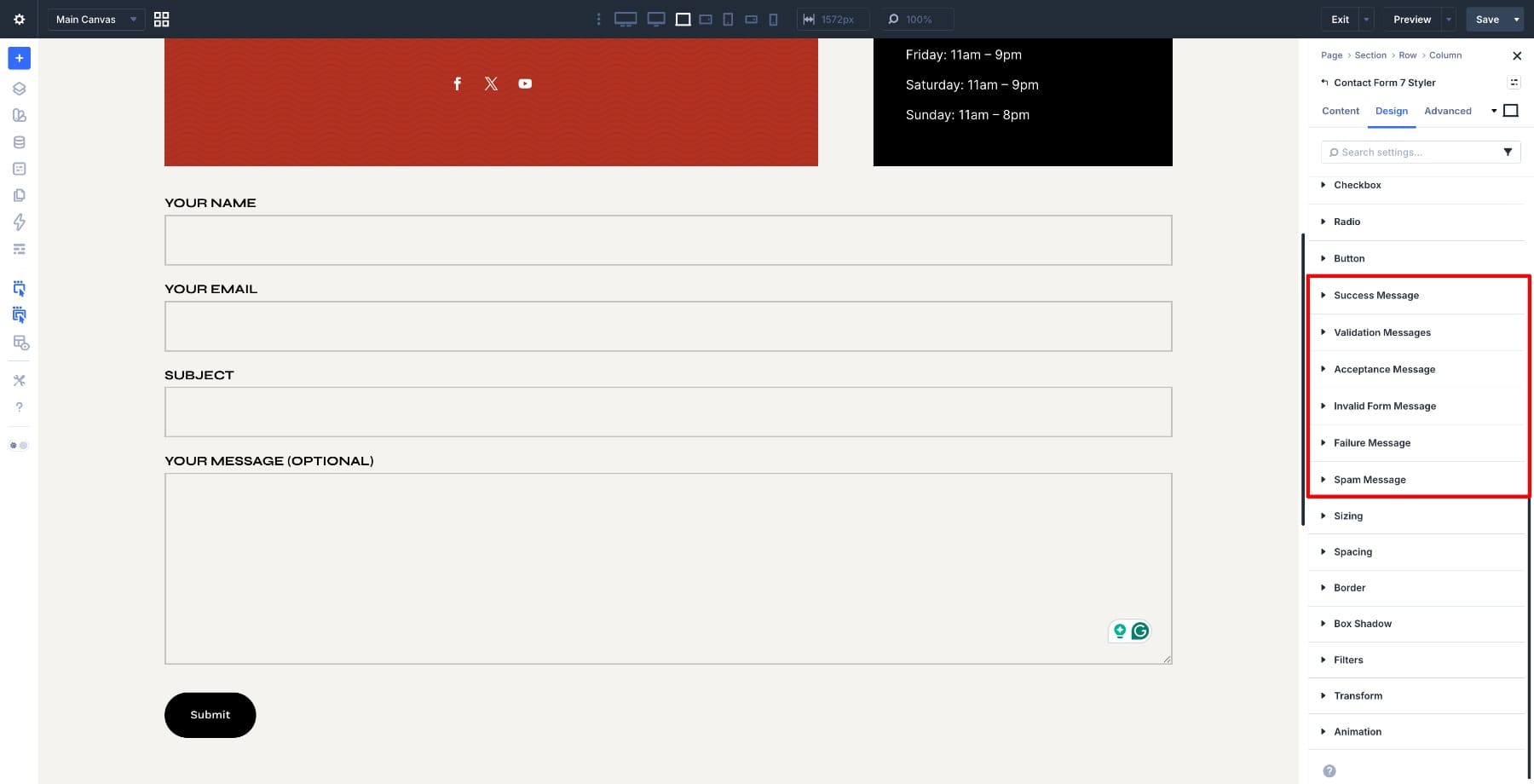 form message customization settings in divi 5
