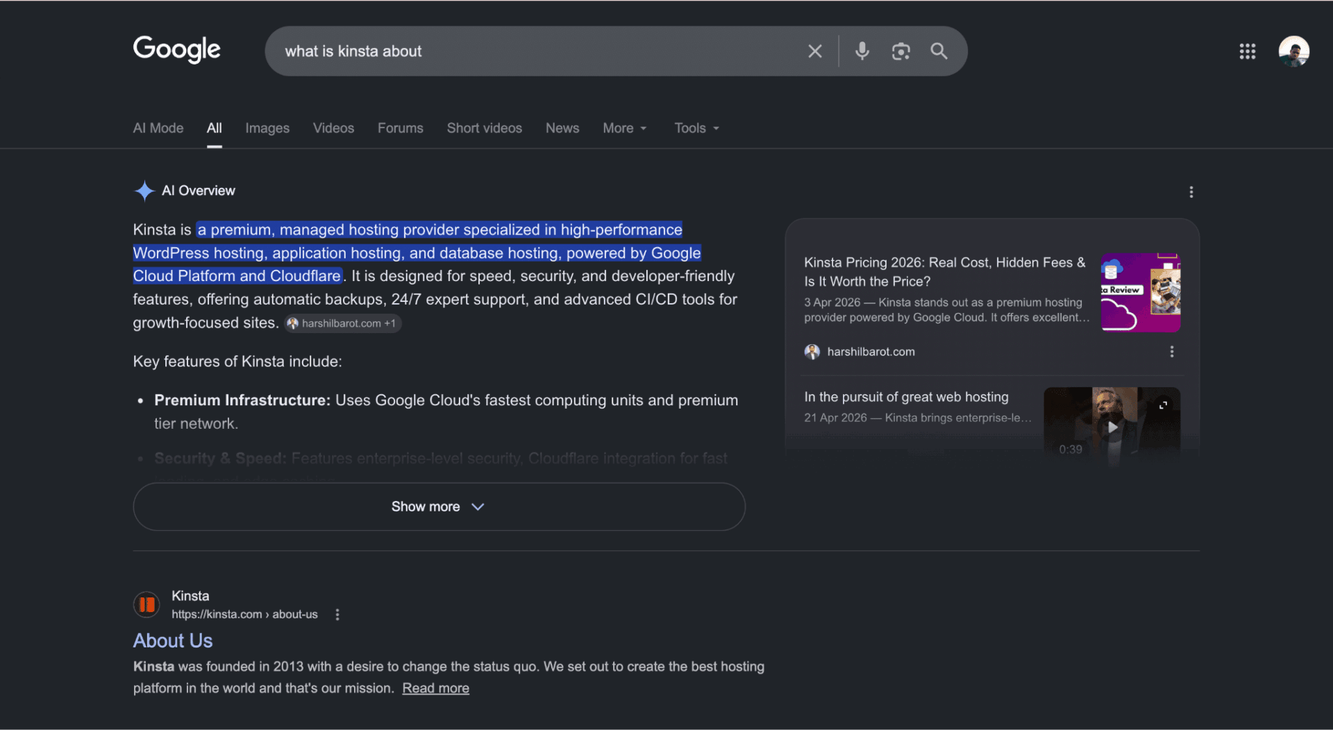 Google AI overview response