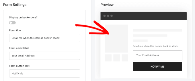Waitlist module's form settings and preview