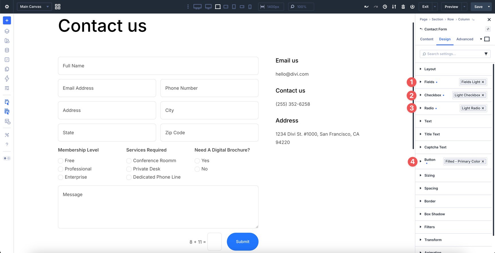 Form field Option Group Presets in Divi 5