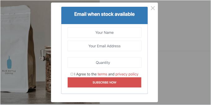 Popup out of stock product subscribe form