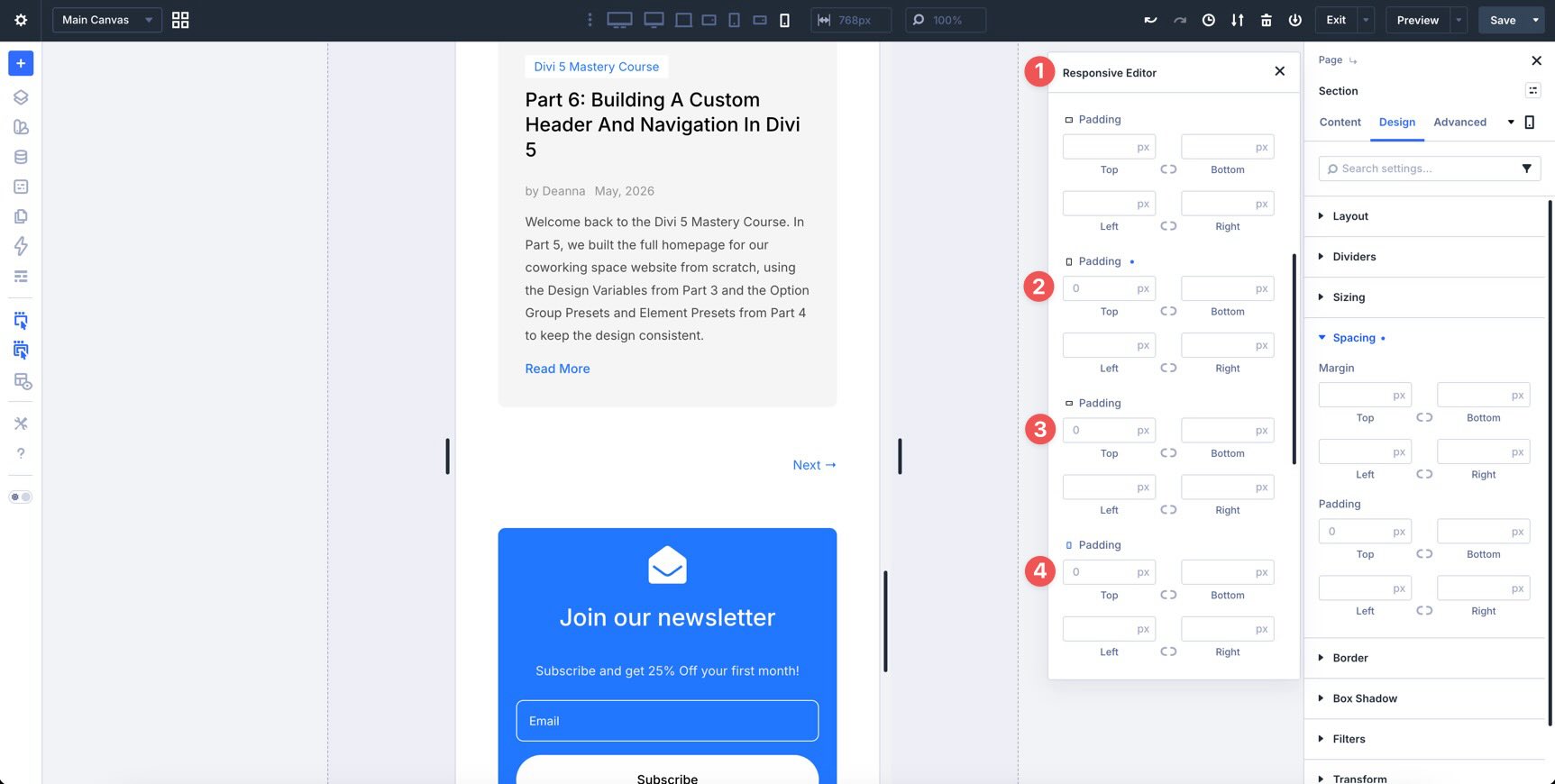 Responsive Editor panel in Divi 5
