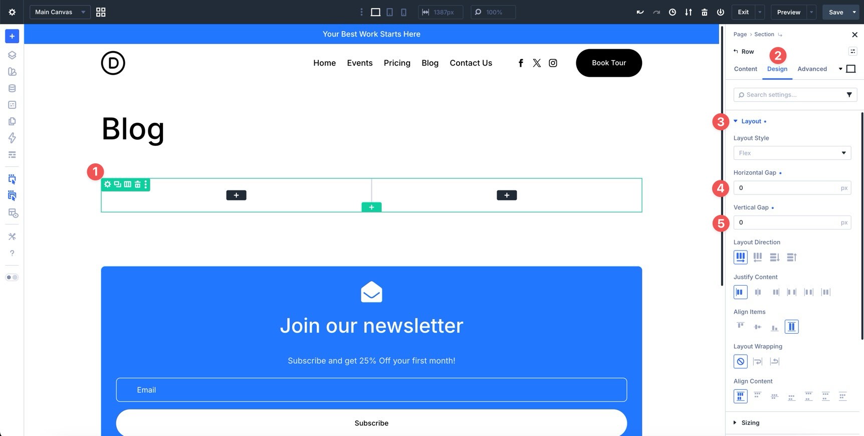 Set Row gap values in Divi 5