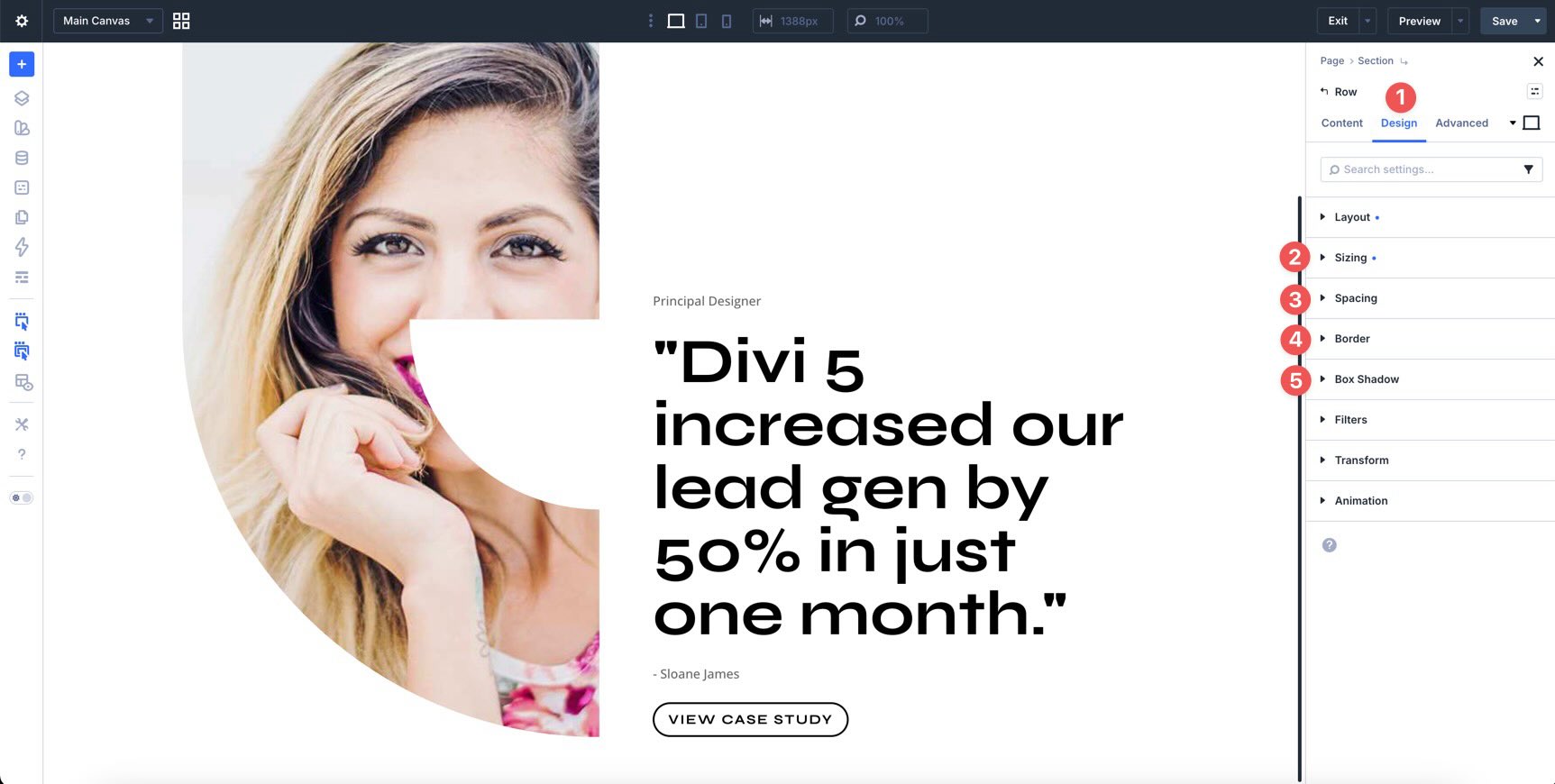 row settings in Divi