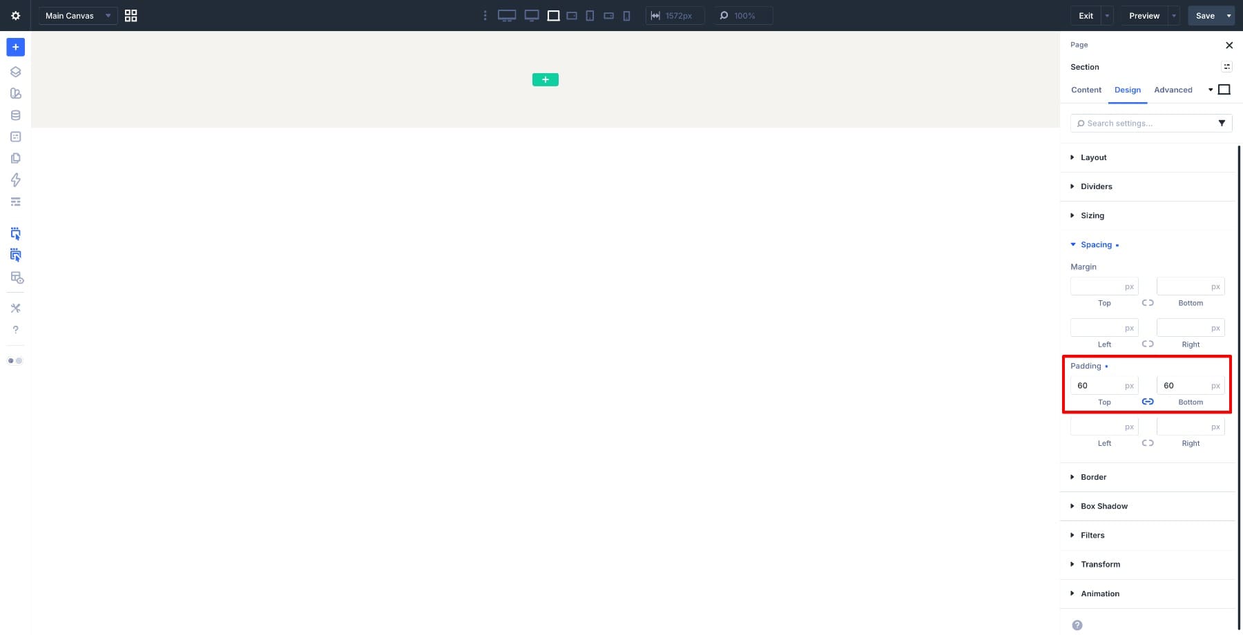 Section top and bottom padding settings
