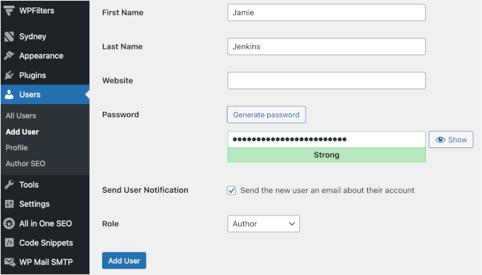 Adding new user's details