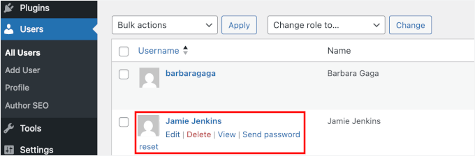 Editing a user for Author SEO