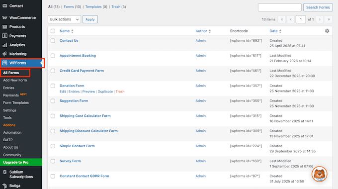 The WPForms user interface 