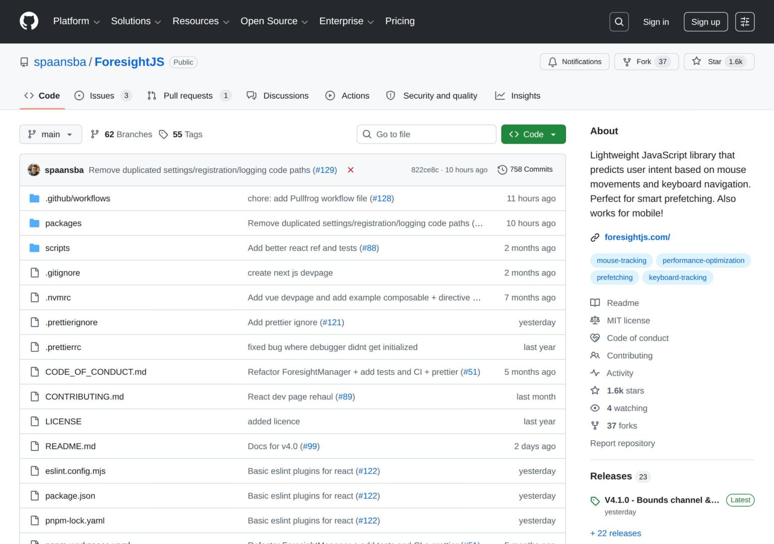 ForesightJS predictive prefetching