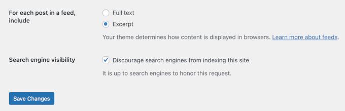 Saving changes in WordPress' Reading Settings