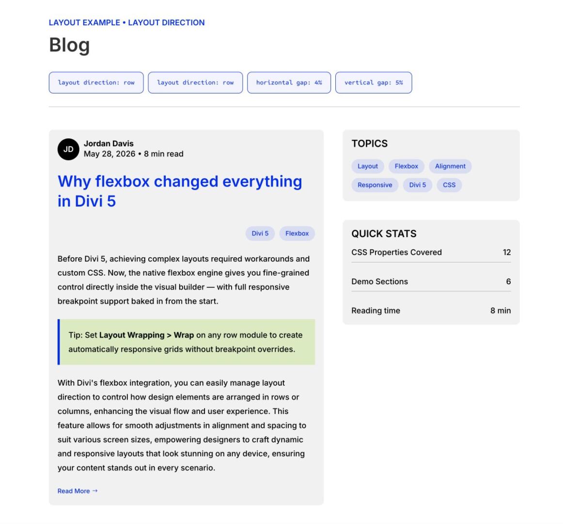 a blog post layout in Divi 5