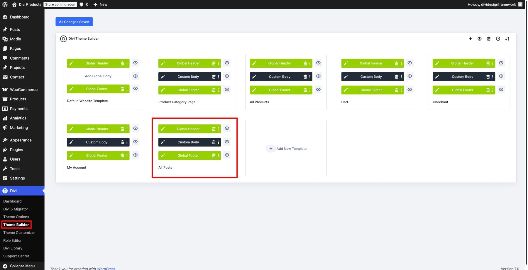 All Posts template in the Divi Theme Builder