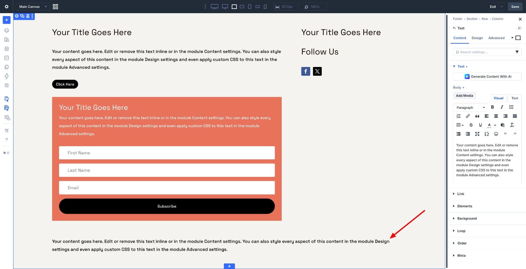Adding the copyright row below the footer layout
