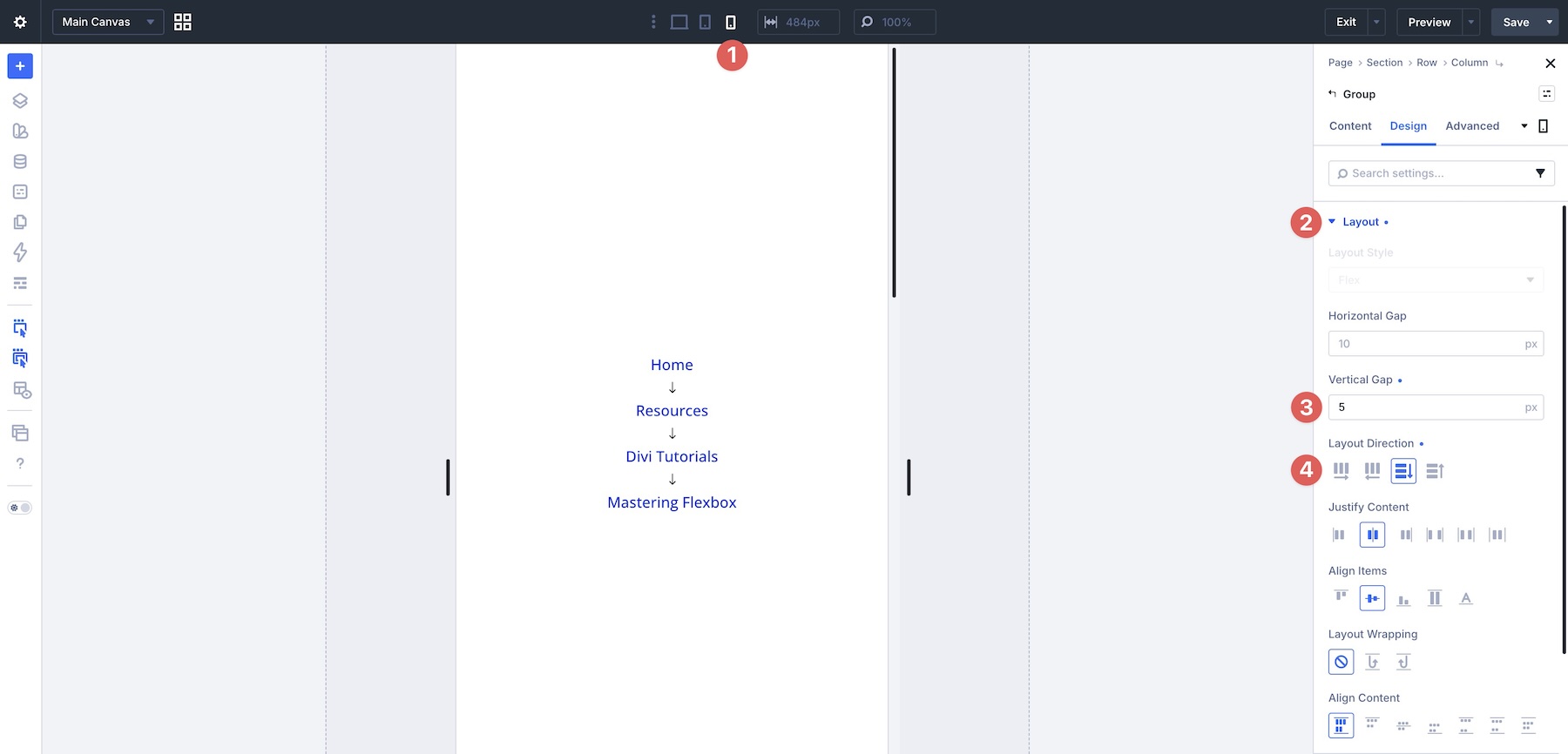 breadcrumb mobile settings