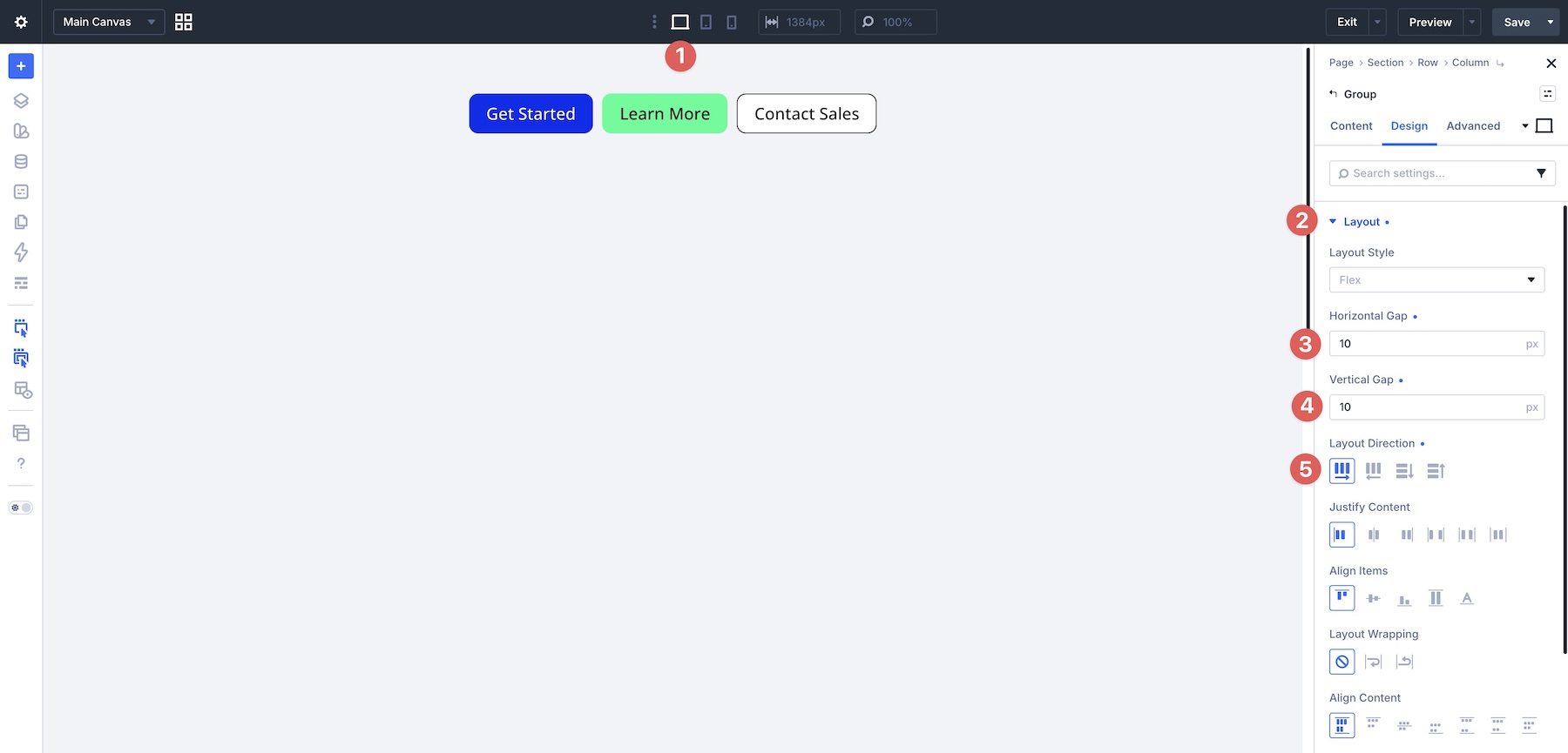 button group desktop settings