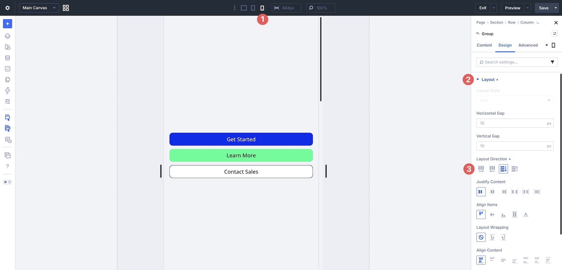 button group phone settings