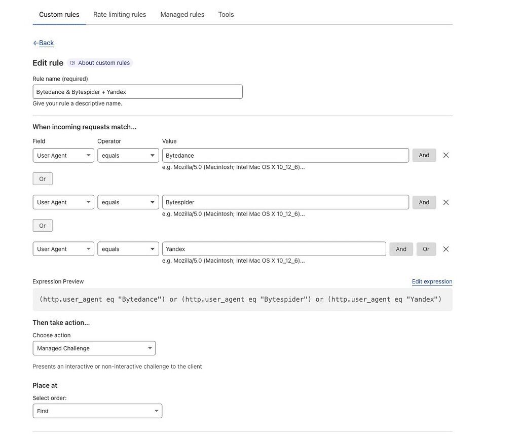 Cloudflare custom rules