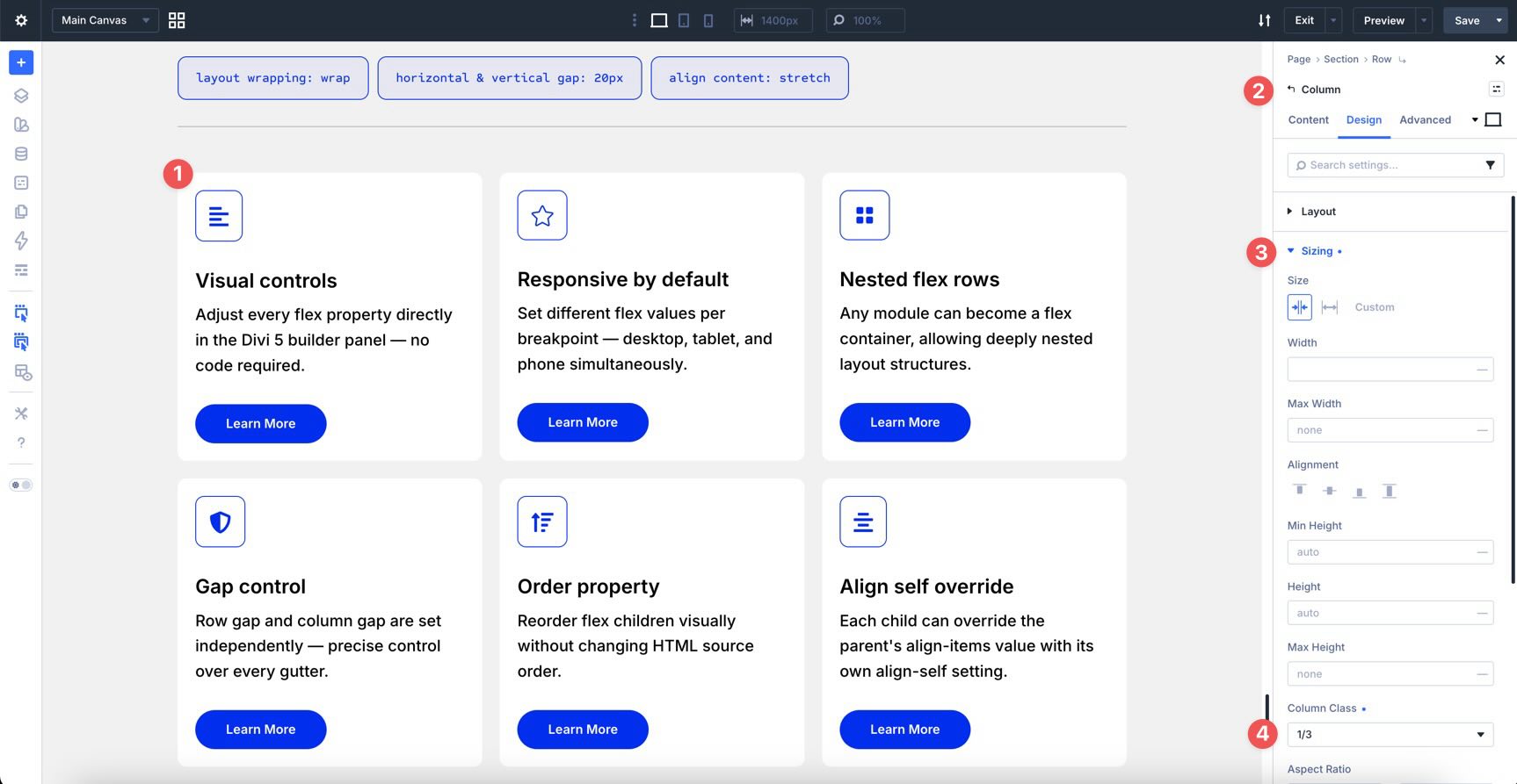 divi 5 column class