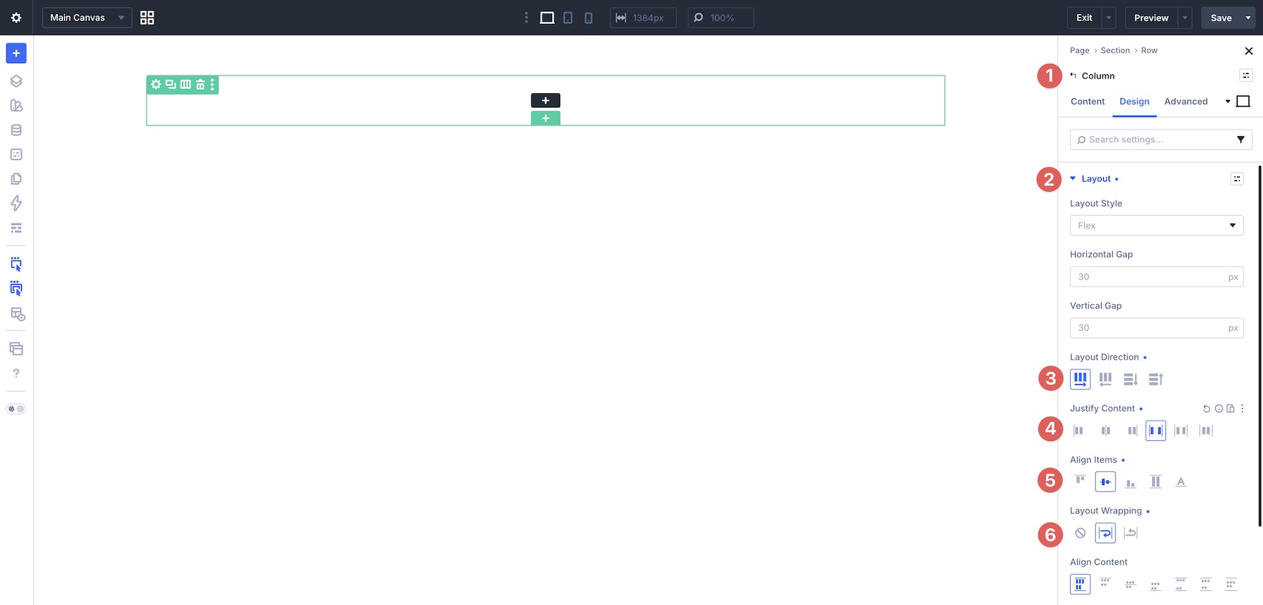 first column flex settings