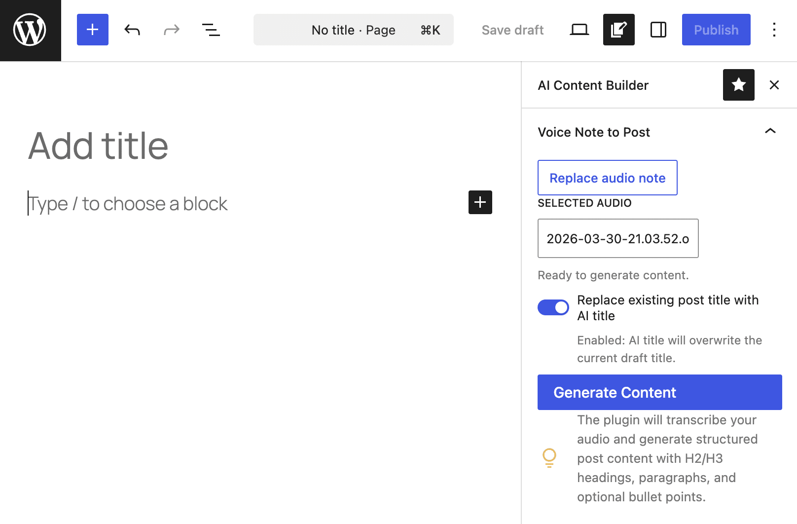 The plugin sidebar