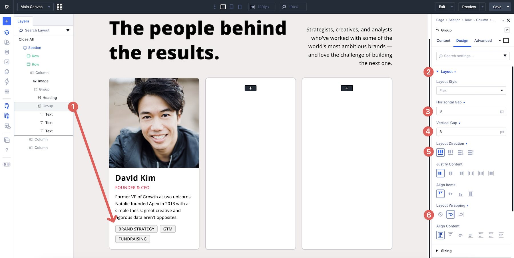 adjust flexbox settings on Module Groups in Divi 5
