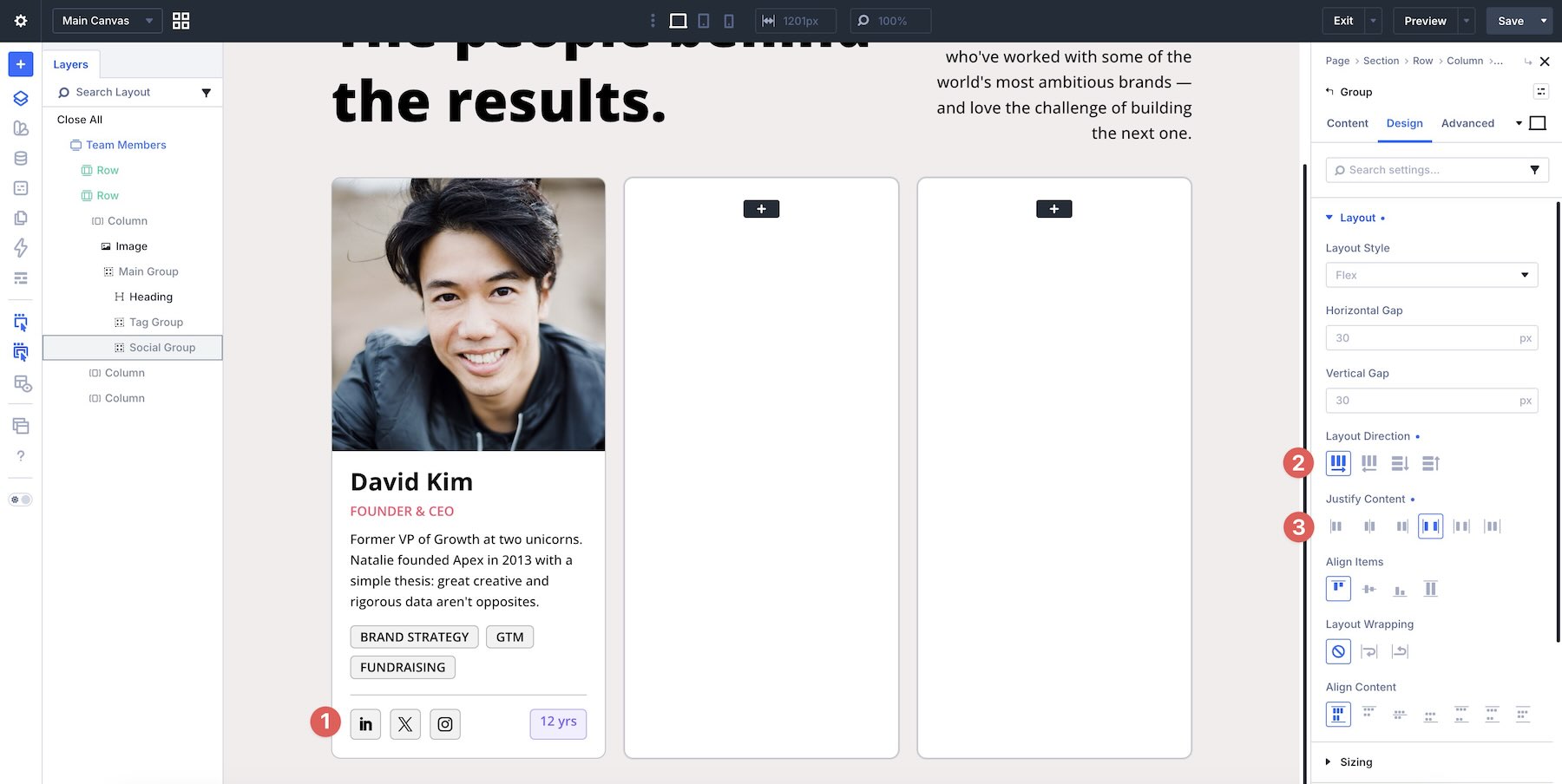 group module flexbox settings