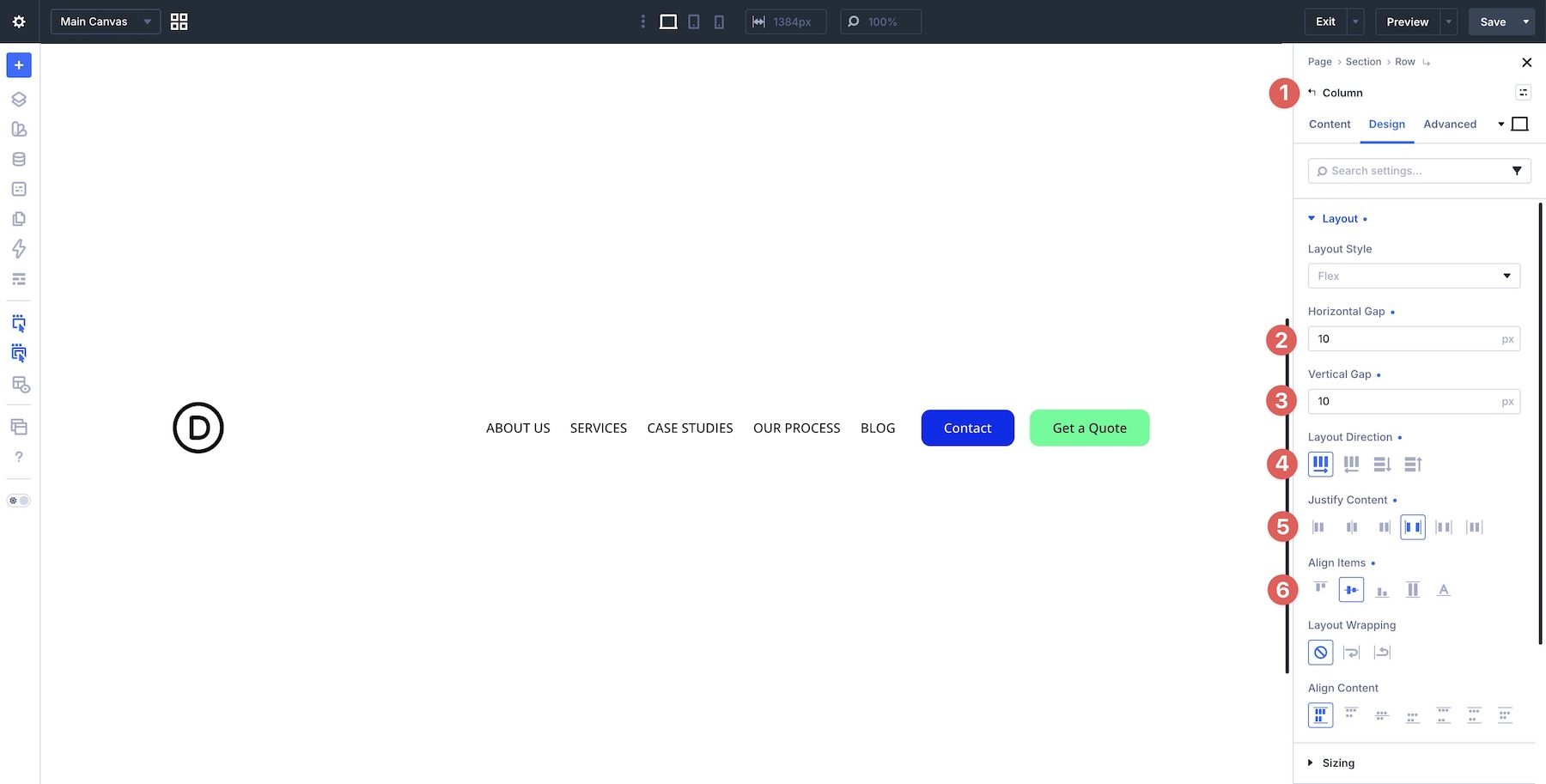 header column level settings