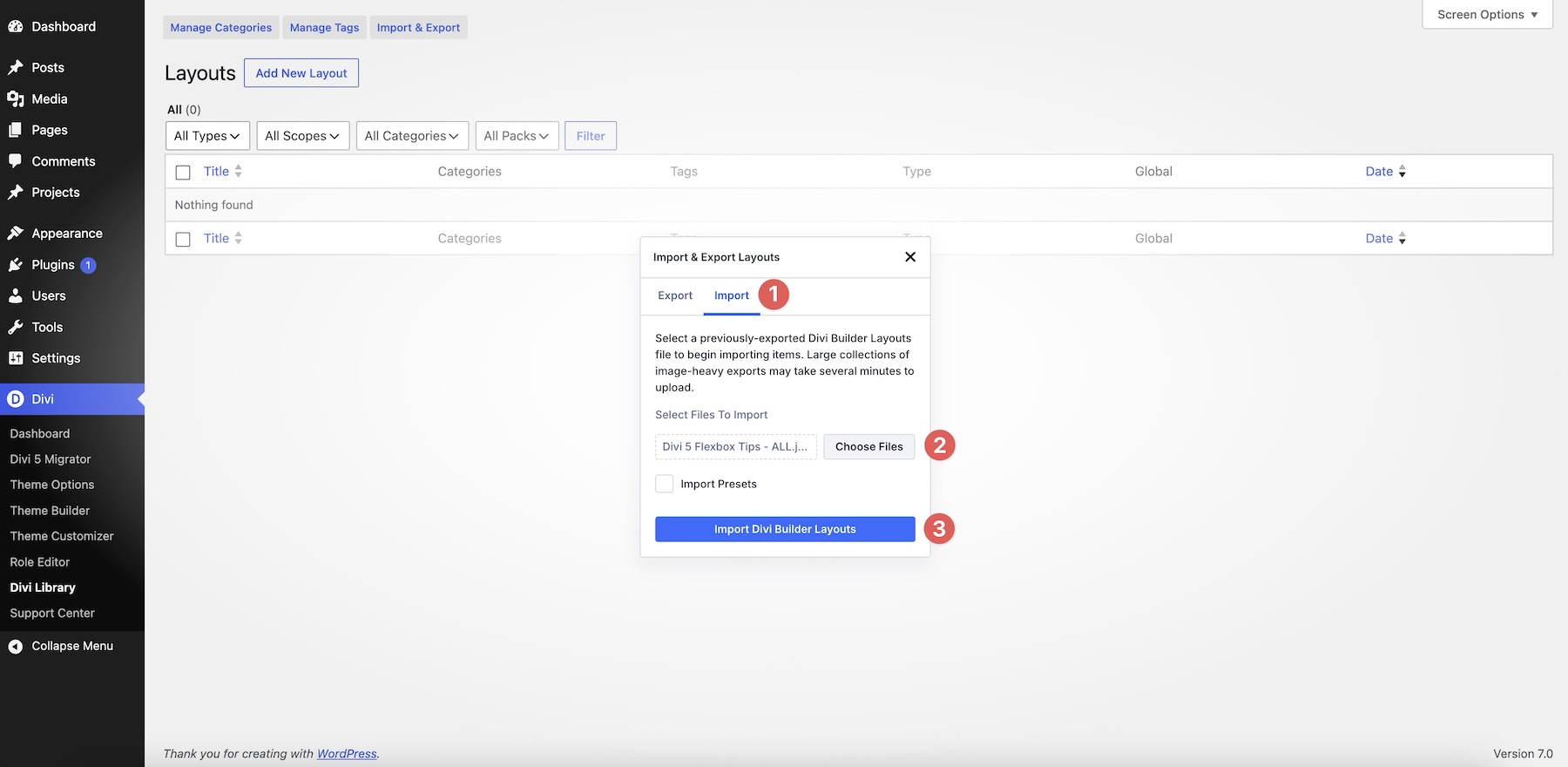 import divi layouts