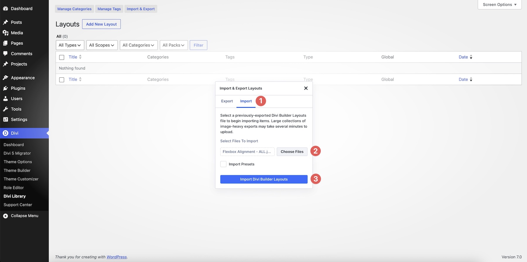 import divi layouts
