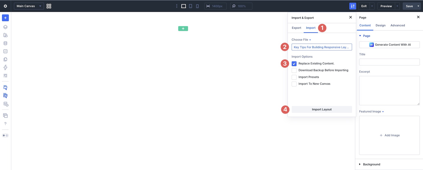 import full page layout
