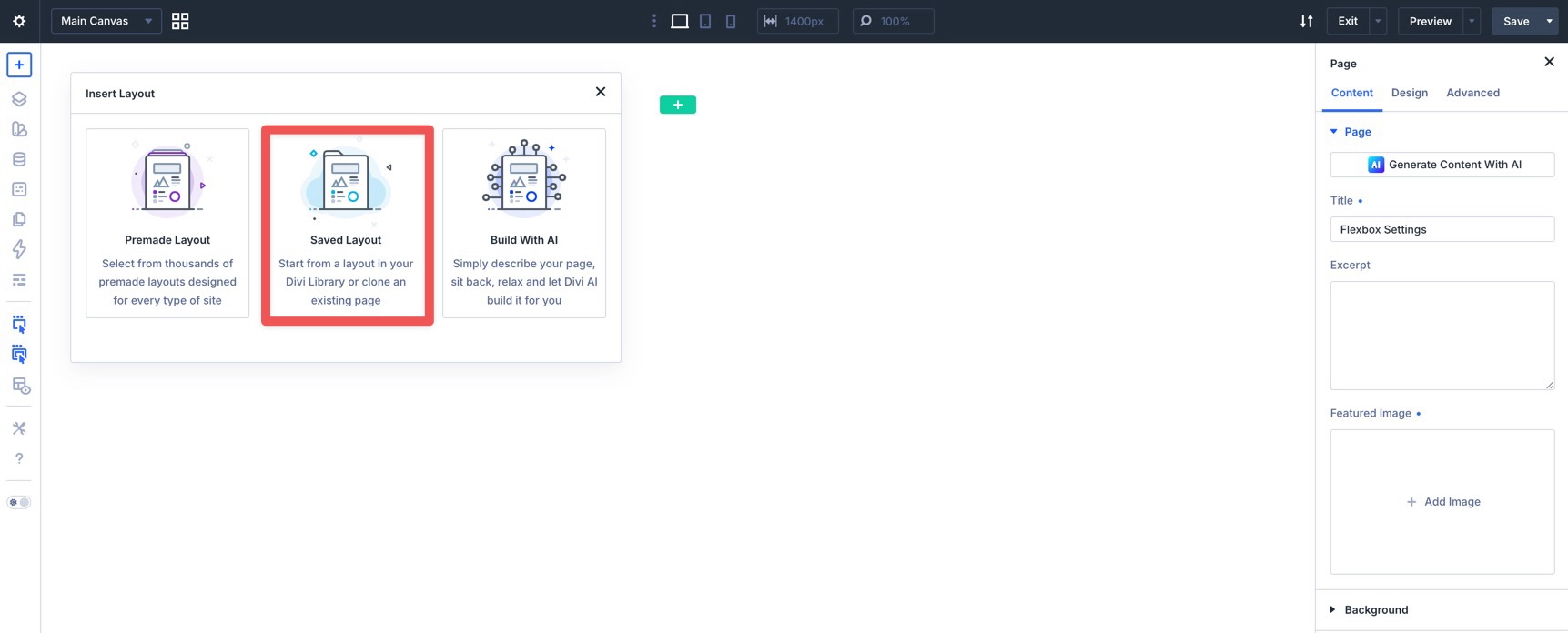insert a layout in the Visual Builder