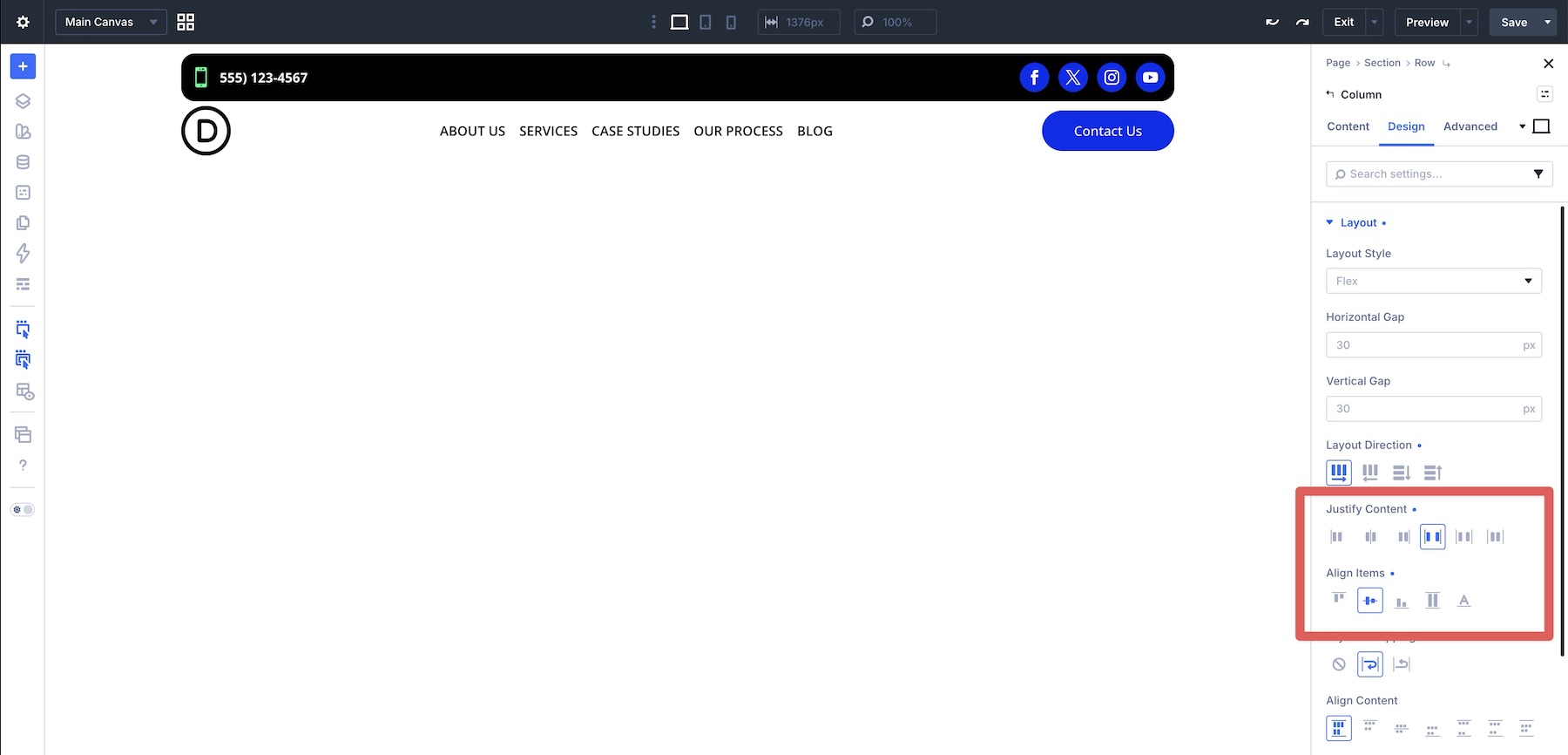justify content and align items