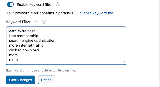 Creating a list of banned words for your online forms
