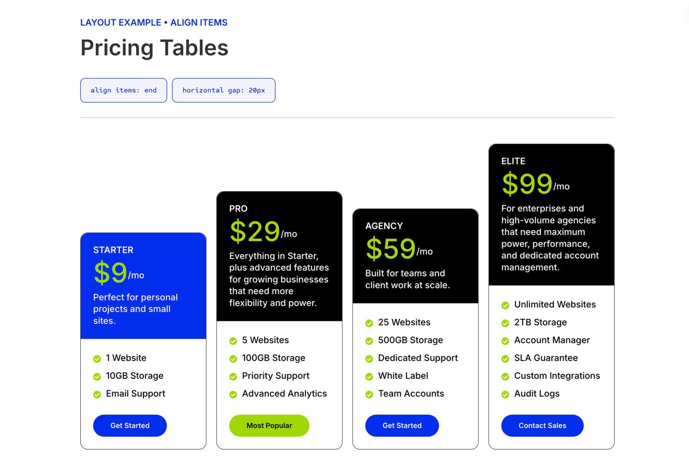 pricing table layout built with Divi 5