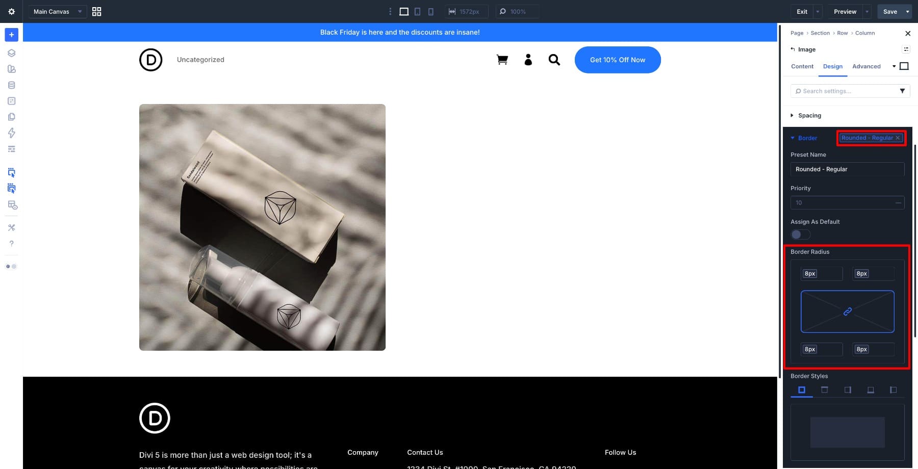 Using a radius variable in a Border preset in Divi 5