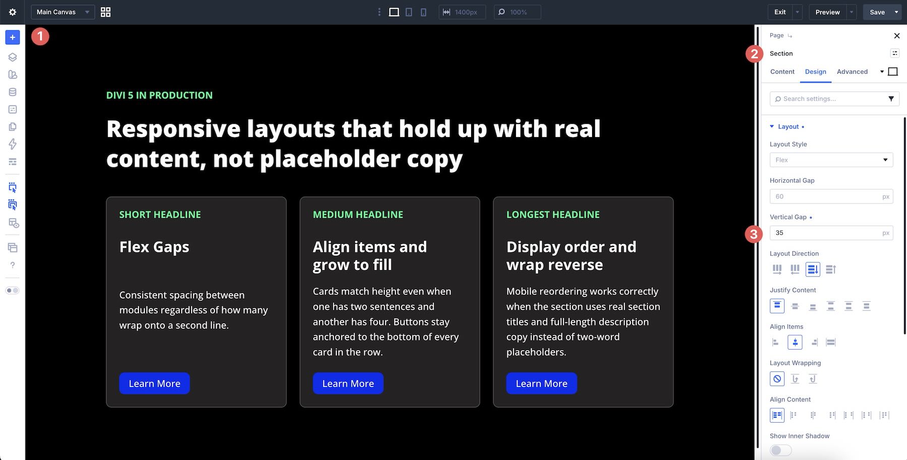 applying Vertical Gap to sections in Divi 5
