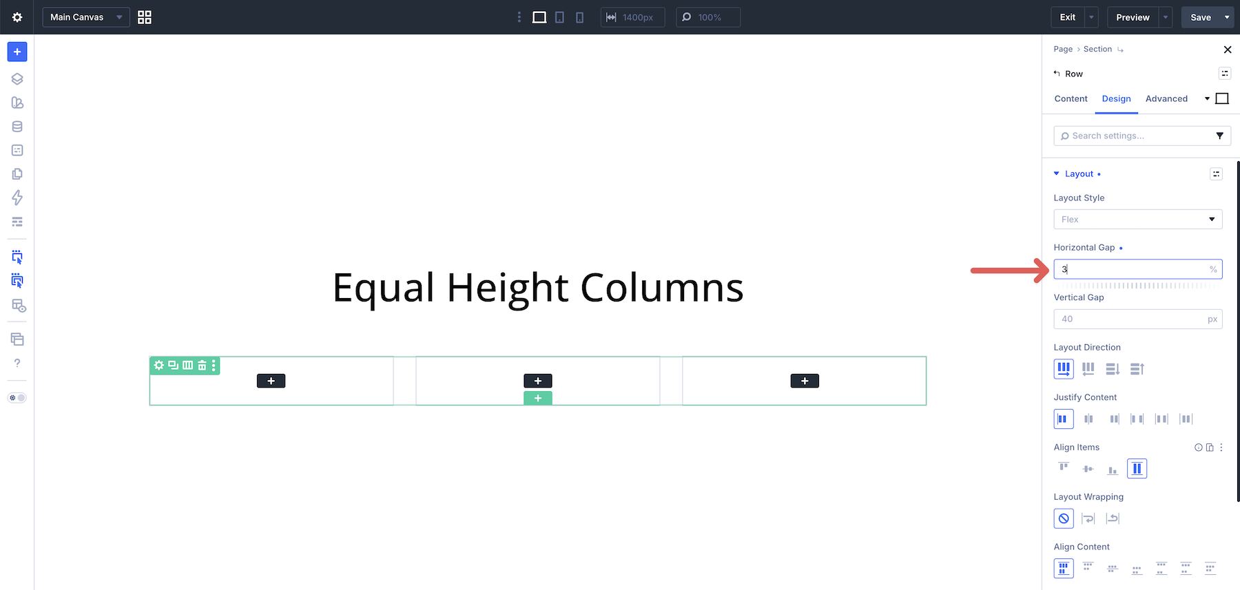 set horizontal gap