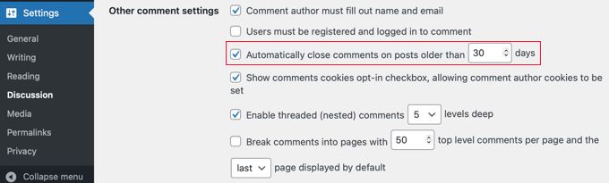 Automatically closing comments on older WordPress posts