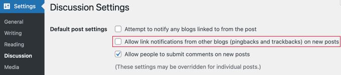 Disabling pingbacks and trackbacks in WordPress Discussion settings