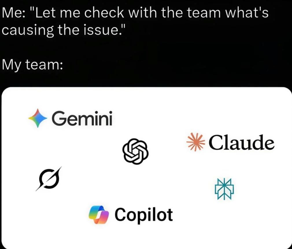 Meme depicting AI agents as team members