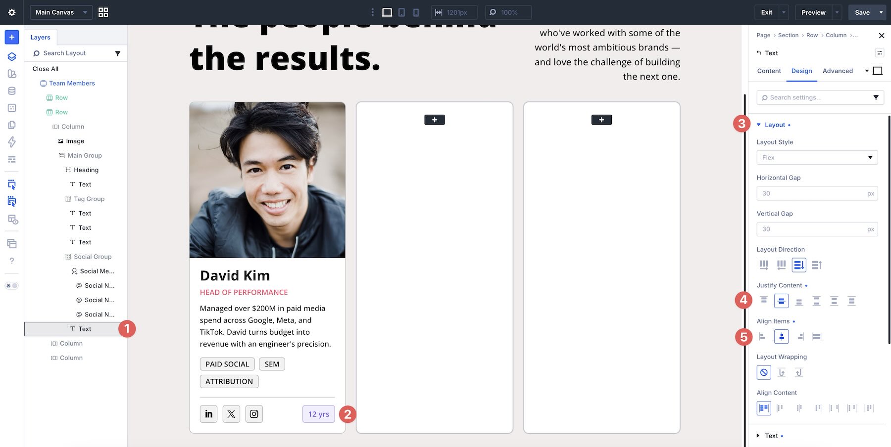 text module flexbox settings