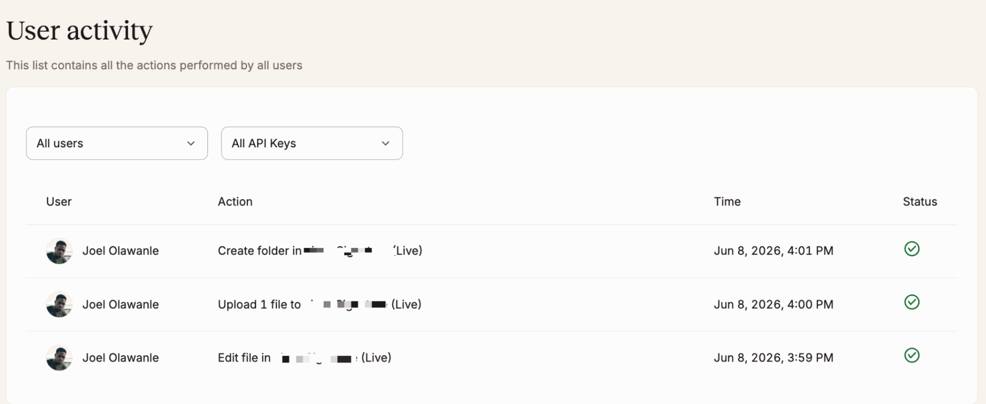User activity tracking file manager.