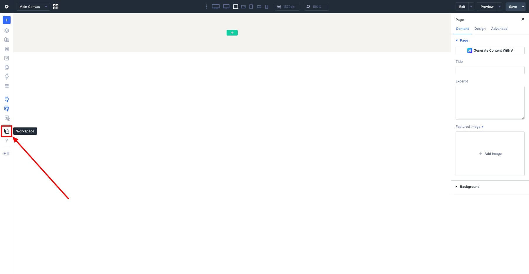 Workspaces icon in the Divi 5 Visual Builder sidebar