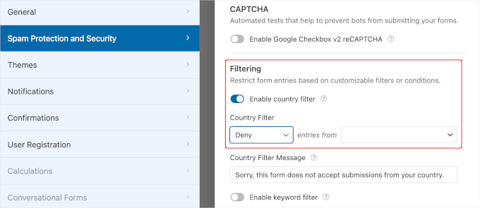 Country filter in WPForms