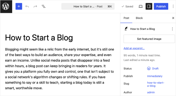 A Draft Post Created Using AI