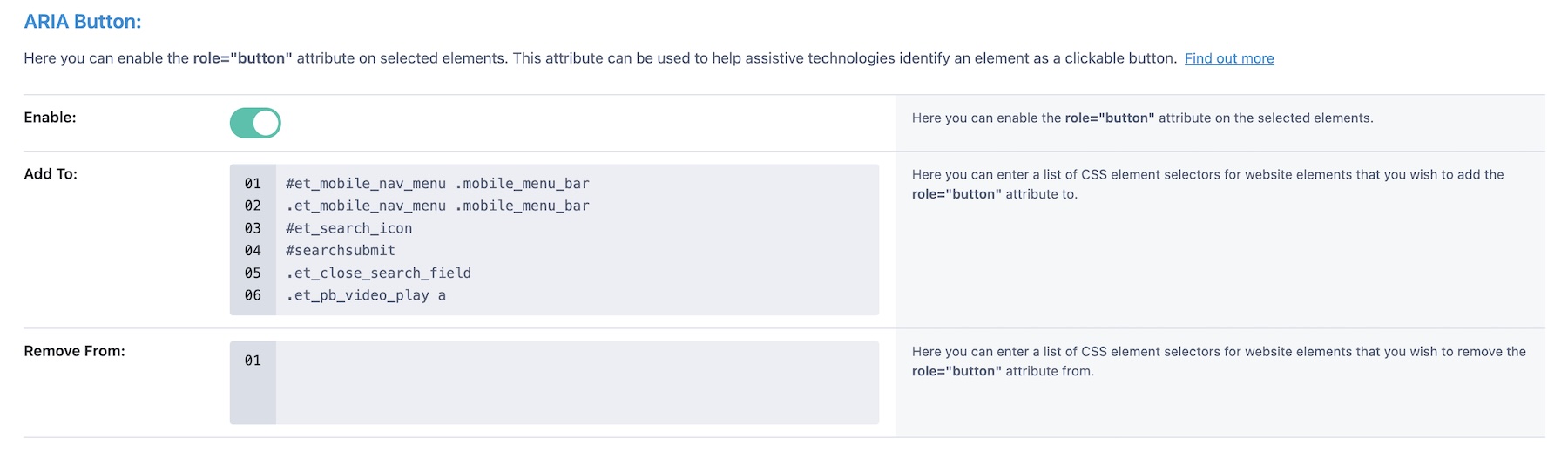 ARIA Button settings in Accessibility Attributes