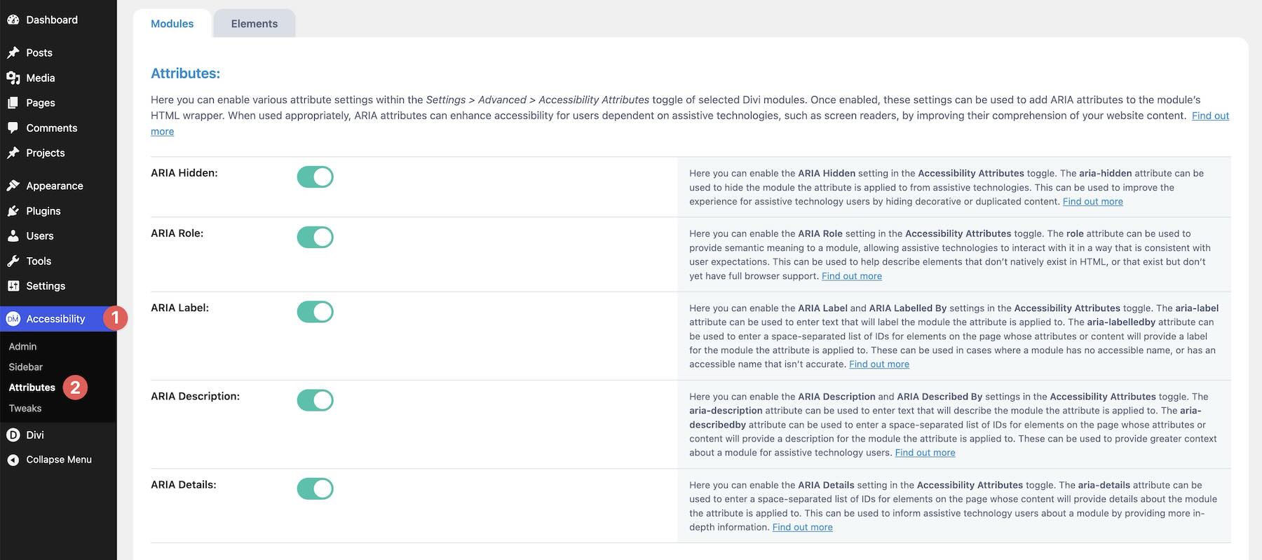 Accessibility Attributes plugin settings in WordPress